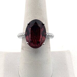 Estate Sterling Silver 925 Oval Red Gemstone Statement Ring Size 7.25 8.8g